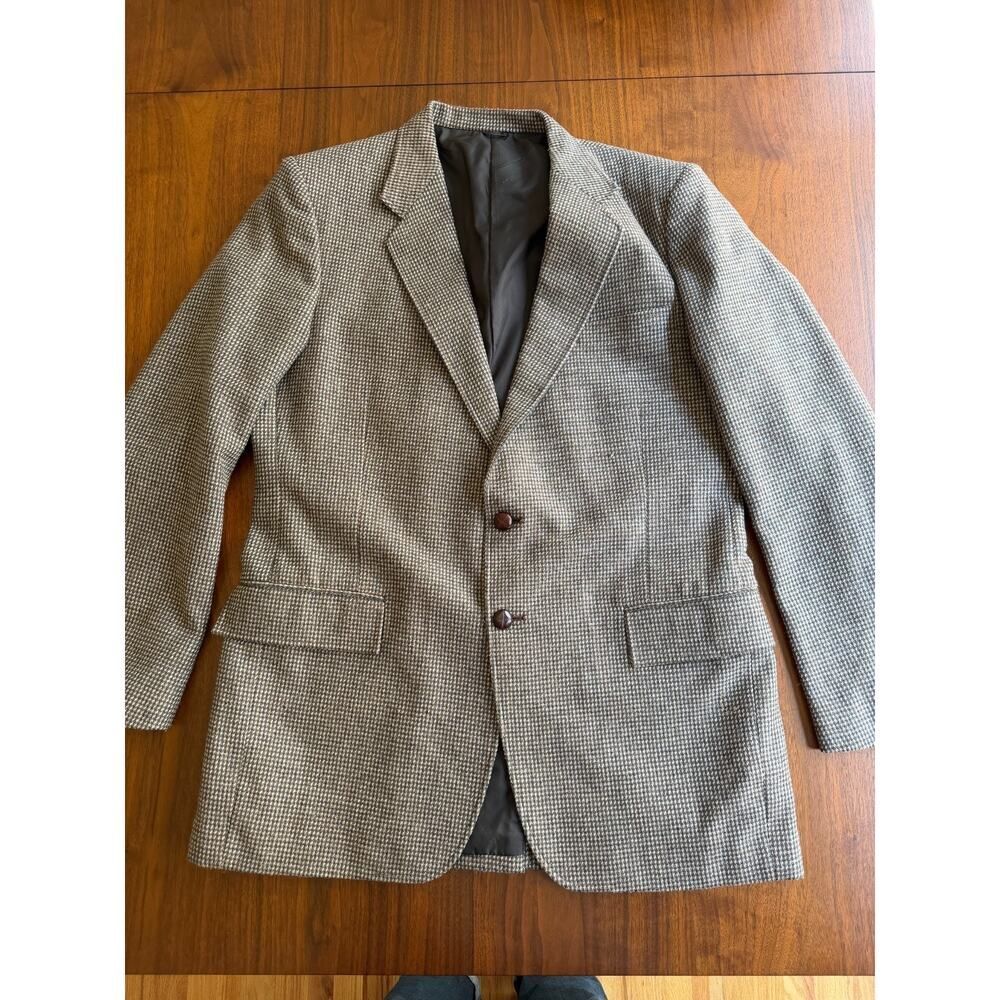 Vintage Sears Roebuck and Co. Brown Houndstooth Wool Tweed Sport Coat 42L